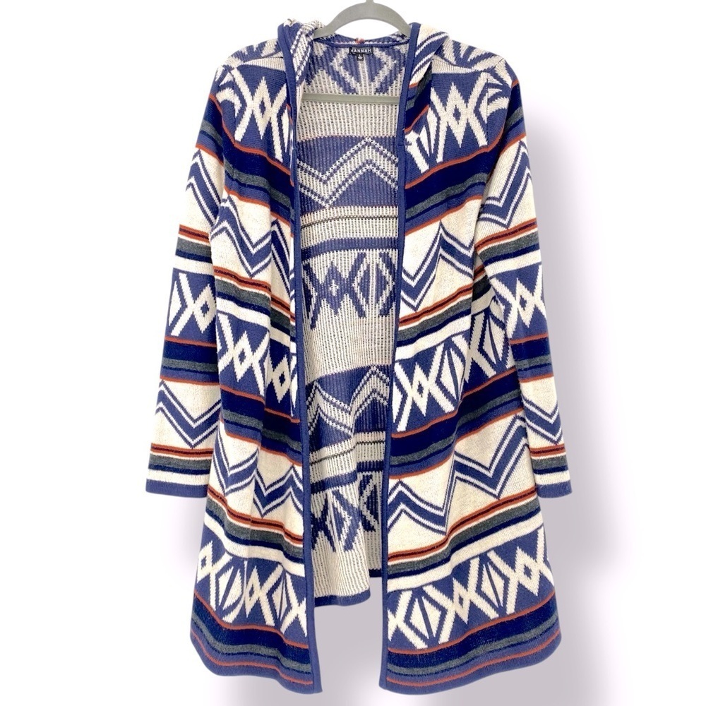 Hannah Southwestern Style Long Open Hooded Cardigan Wms sz Large